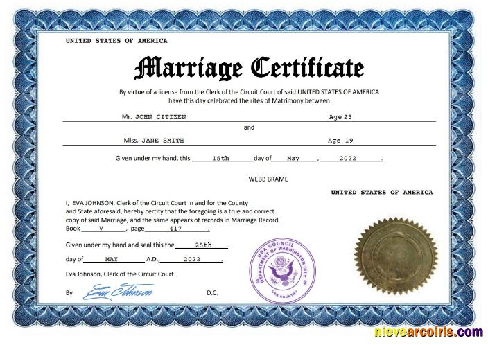 USA marriage certificate